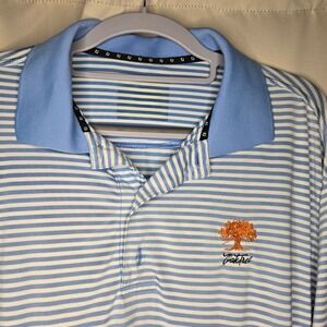 FJ FootJoy Golf Polo Shirt Blue Striped Oak Tree Logo Mens